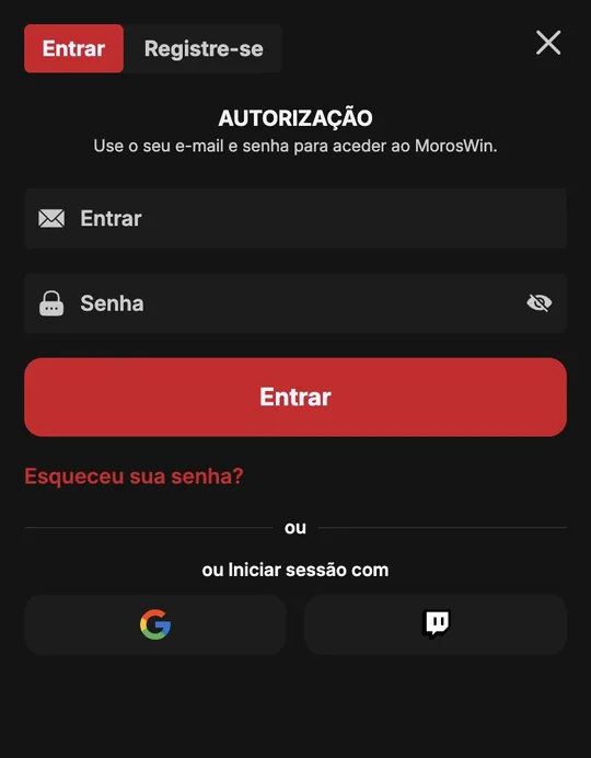 MorosWin log-in form on mobile