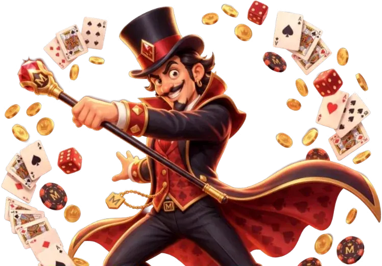 Magician with spinning cards for the MorosWin welcome pack